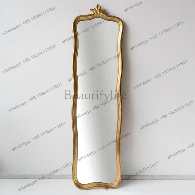 YJ Makeup Vintage Art Mirror Bathroom Gold Metal Frame Dressing Irregular Mirror Panels Decor Length Deco Chambre Floor Mirrors