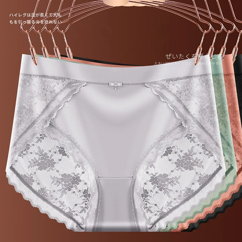 M to 3XL Plus size Luxury Panties Sexy lace Jacquard underpants Mid-Rise Mite-proof Underwear Breathable briefs for 100kg