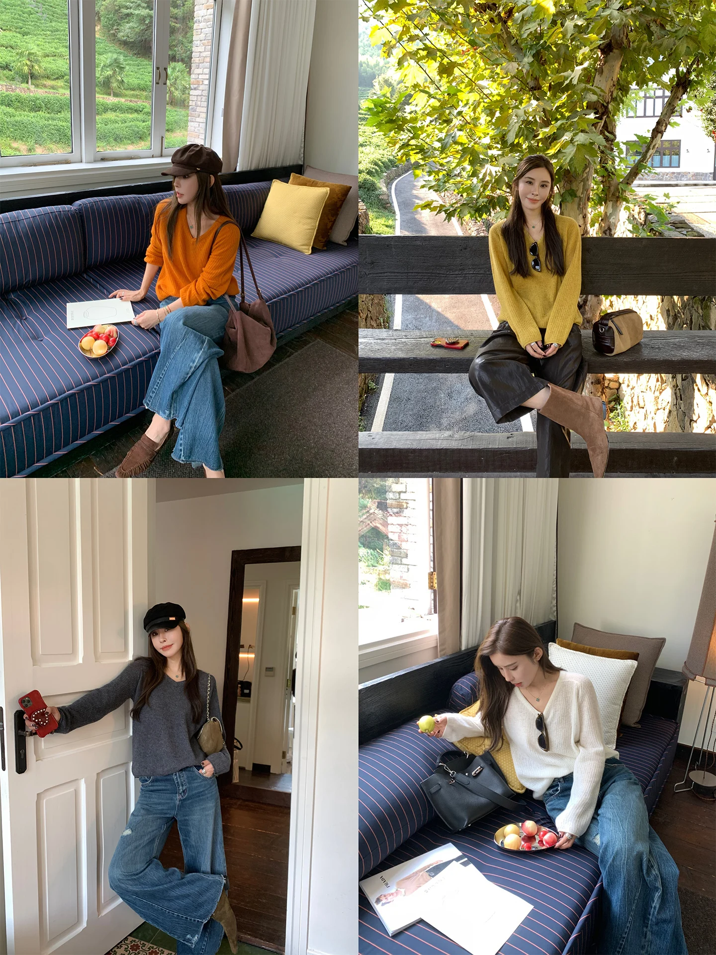 

Свитер Camere с V-образным вырезом, шерстяной трикотаж, свободный крой, длинный рукав, женский повседневный, доступен в четырех цветах