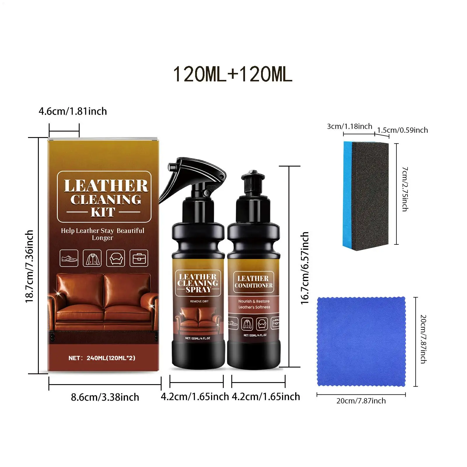 Upholstery Leather Cleaner and Conditioner Detailing Repair Kit Non-Greasy Leather Care Kit for Car Furniture Couch Shoes Bag