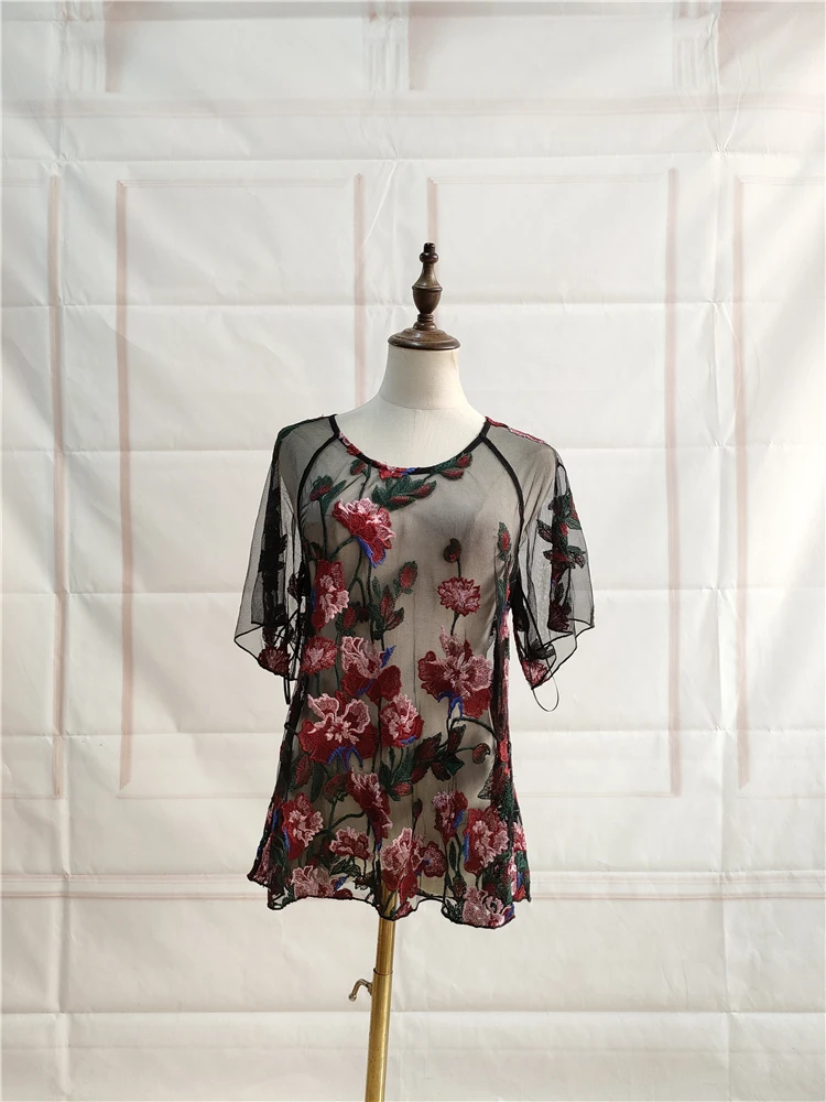 Ele Bla Lace Brodé Imprimé Floral 5/4 Sve Doll irt Cover up Chemisier Faion Premium pour Femme