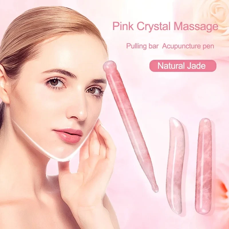 Natural Jade Yoni Wand Massage Stick Rose Quartz Trigger Point Acupuncture Gua Sha Facial Lifting Spa Scraping Beauty Care Tools