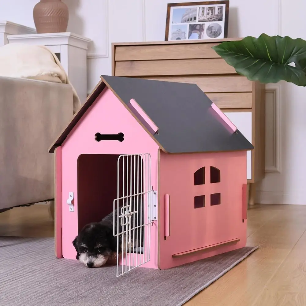 

Cozy Wooden Indoor Dog or Cat House with Air Vents and Elevated Warm Floor