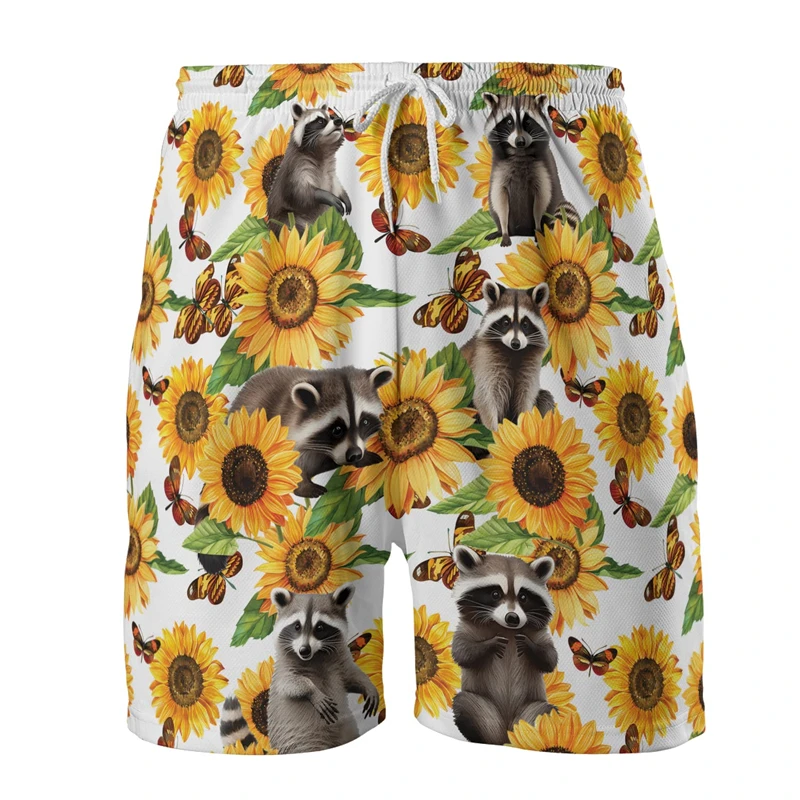 Procyon Lotor 3D Printed Beach Shorts Funny Animal Raccoon Graphic Short Pants For Men Clothes Casual Hip Hop Trunks Kids Tops