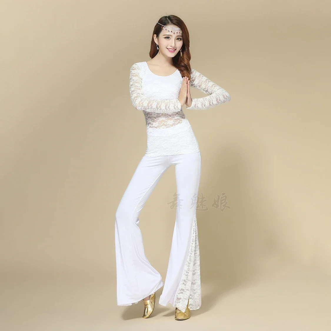 

Топ для танца живота, комплект с длинными брюками, сексуальный женский костюм, тренировочная одежда, восточный сценический костюм, Traje Danza Del Vientre