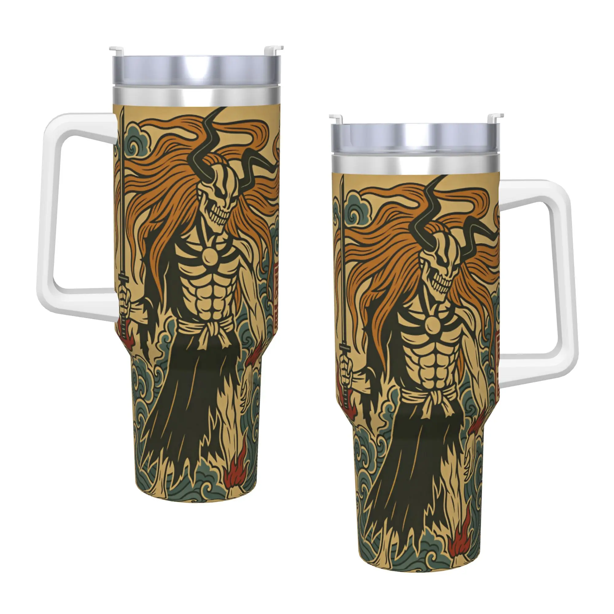 Bleach Kurosaki Ichigo Anime Cartoon Stainless Steel Tumbler Thermal Cups With Straws and Lid 40oz Car Mugs Drinks Water Bottle