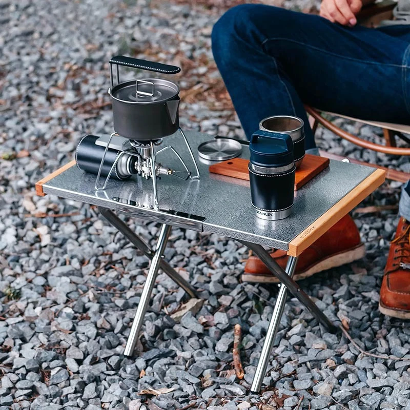 Mesa dobrável de acampamento leve ao ar livre, aço inoxidável, portátil, dobrável, pesca, piquenique