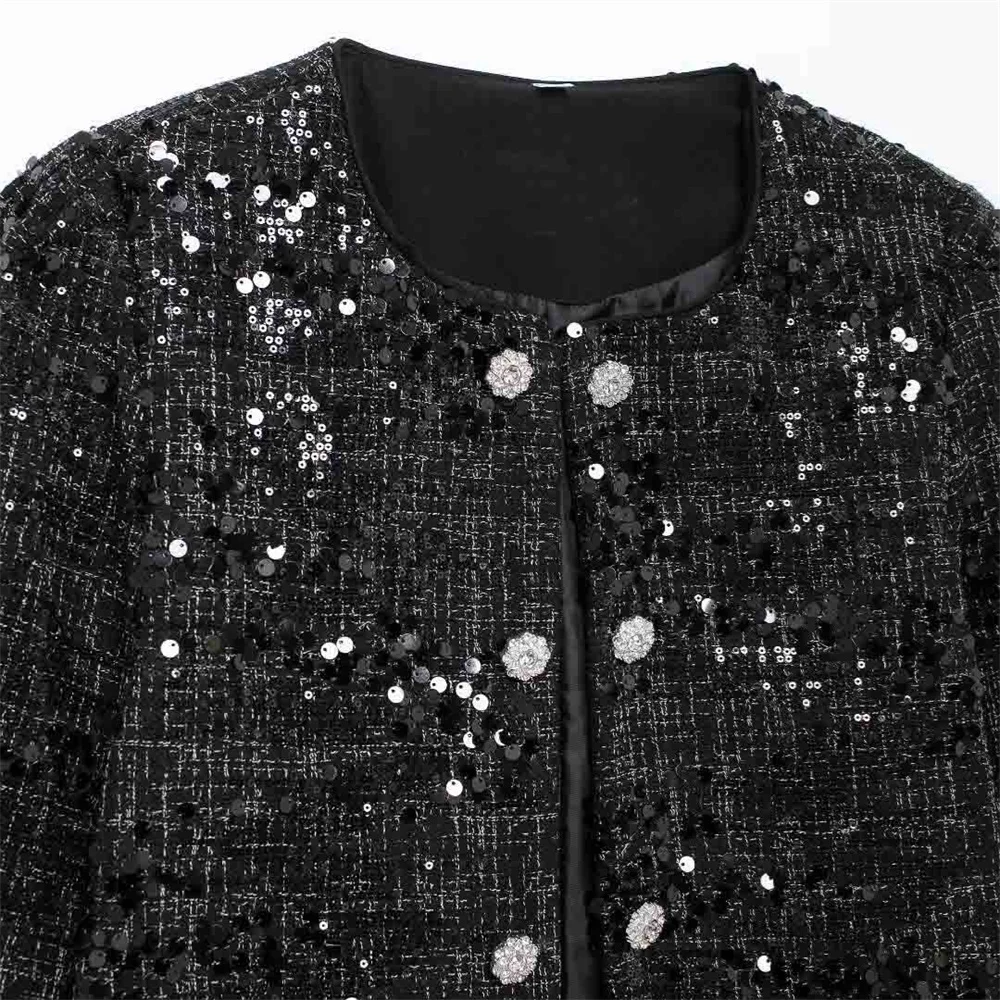 UNIZERA 2024 Autumn/Winter New Product Casual Women\'s Clothing Design Versatile Glitter Diamond Button Long Sleeve Jacket