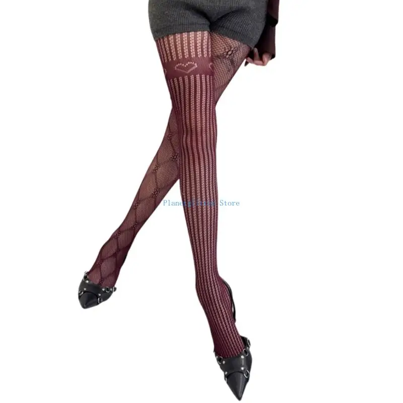 652b 여성 Hollowout 생선 넷 스타킹 비대칭 심장 Argyle AB 색상 팬티 스타킹