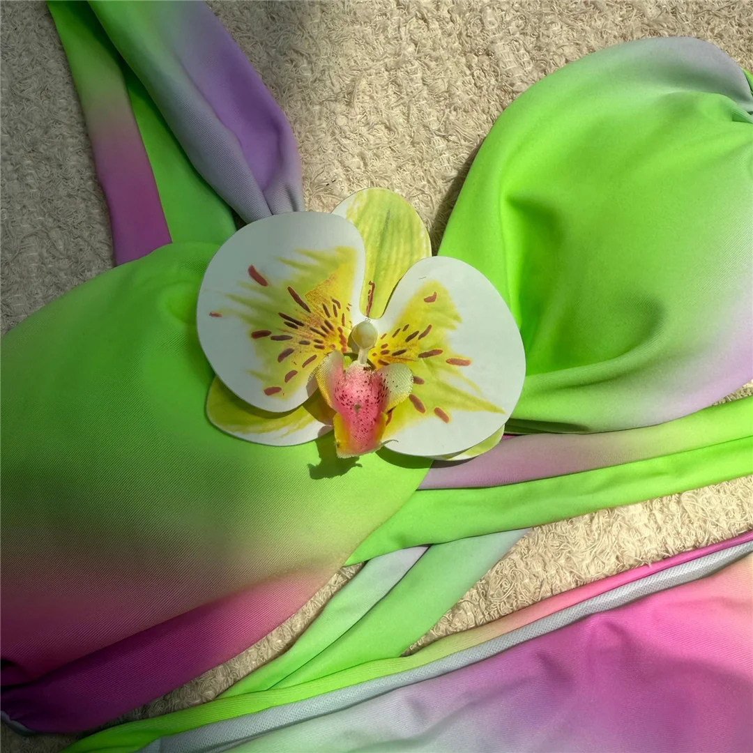 3D-Blumen-Bikini mit Batikmuster, Damen-Badeanzug, hoch geschnittener Bikini, zweiteiliges Bikini-Set, gepolsterter Badeanzug, Badebekleidung, Modell V6988. – Detail 20