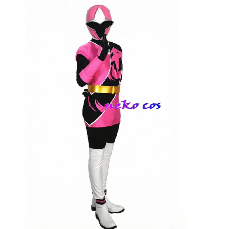 

Костюм для косплея Nekocos Shuriken Sentai Ninninger MomoNinger Pink Peach Ninja, полный комплект: боди, маска, нарукавники, пояс, индивидуальный размер