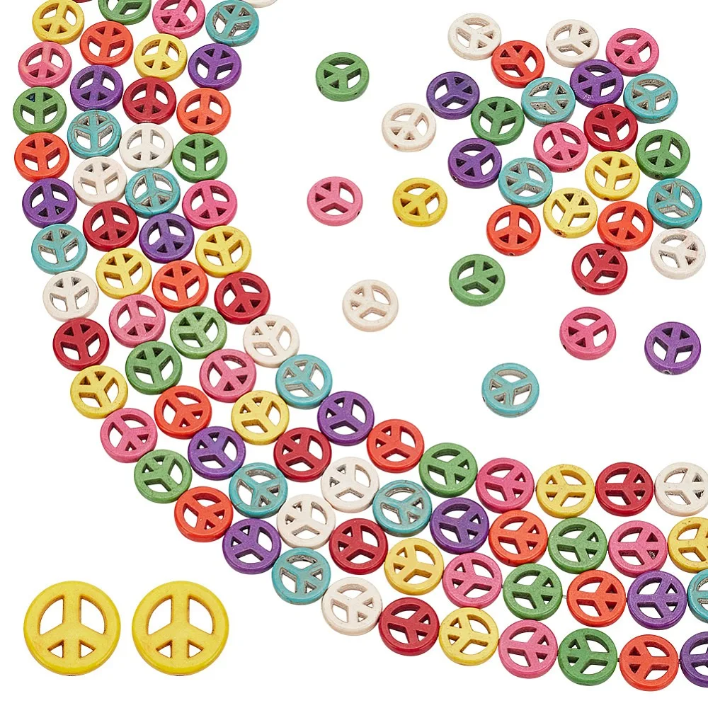 4 Strands Turquoise Dyed Beads Strands Peace Sign Colorful 15x3mm Hole: 1.4mm 26pcs/strand 15.35''(39cm)