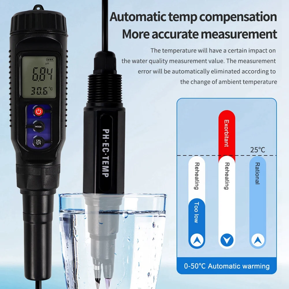 

ABXHA Water Soil Quality Tester Digital PH/EC/TEMP 3-in-1 Tester Multi-Function Testing PH Meter for Aquariums Pools Dough