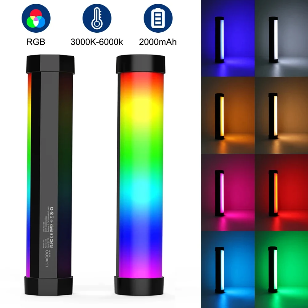 LUXCEO V8 LED Photography Lighting Handheld RGB Light Tube Stick Video soft Light  2000mAh Battery Camera Fill vs LUXCEO P200