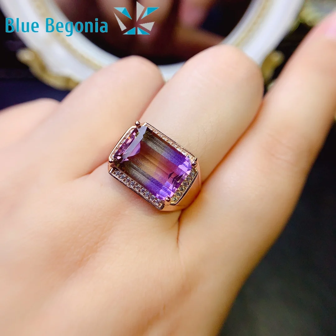 

Fine Jewelry Sterling Silver Natural Ametrine Ring Amethyst Women's Jewelry Silver 925 10*14mm Gemstone