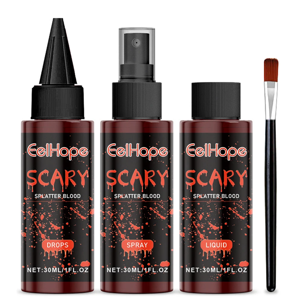 Halloween kit de maquiagem de sangue falso kit de maquiagem sfx de sangue falso não tóxico conjunto de maquiagem de terror lavável de longa duração para zumbi vampiro