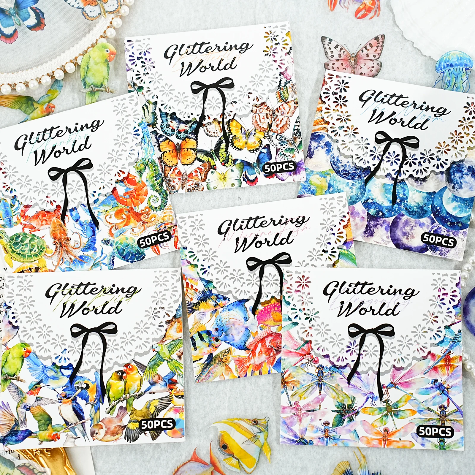 Etori Life Colorful World Series Retro Cute Stickers with Patterns of Insects, Animals, Marine Life, Etc. for DIY Notebooks, Laptop Cases, Phone Cases, Suitcases, Photo Albums, Gift Bags, Outdoor Enthusiasts, Student Stationery, School Supplies, Children's Stickers