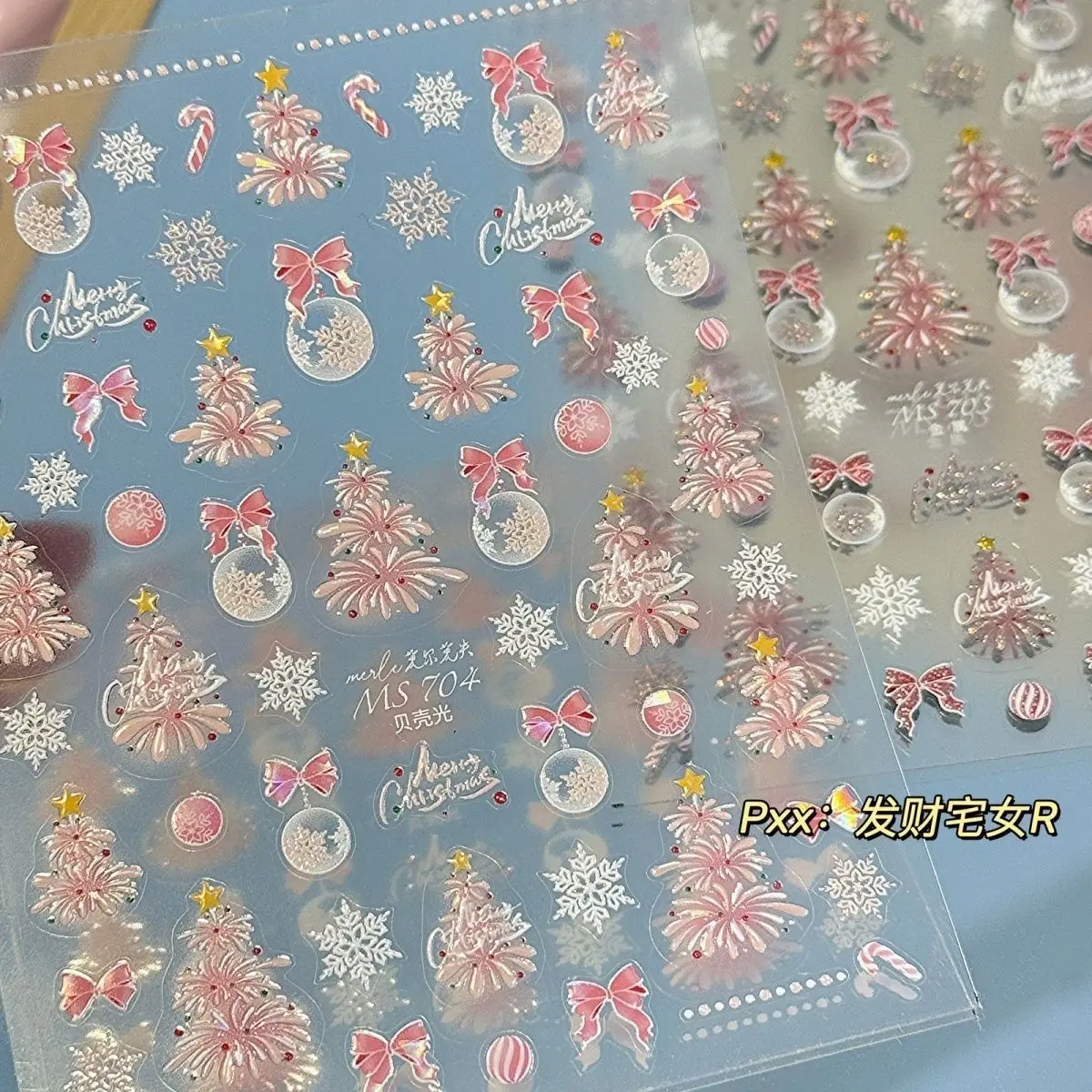 Pink Christmas Firework Shell Nail Art Stickers 3D Relief Fairy Design Luxury Minimalist Style for Beauty Lovers