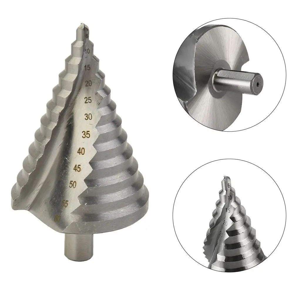 Pagoda Drill Step Drill Bit Open Multiple Aperture Silver Color Spiral Wood Hole Cutter 6-60mm High Speed Steel