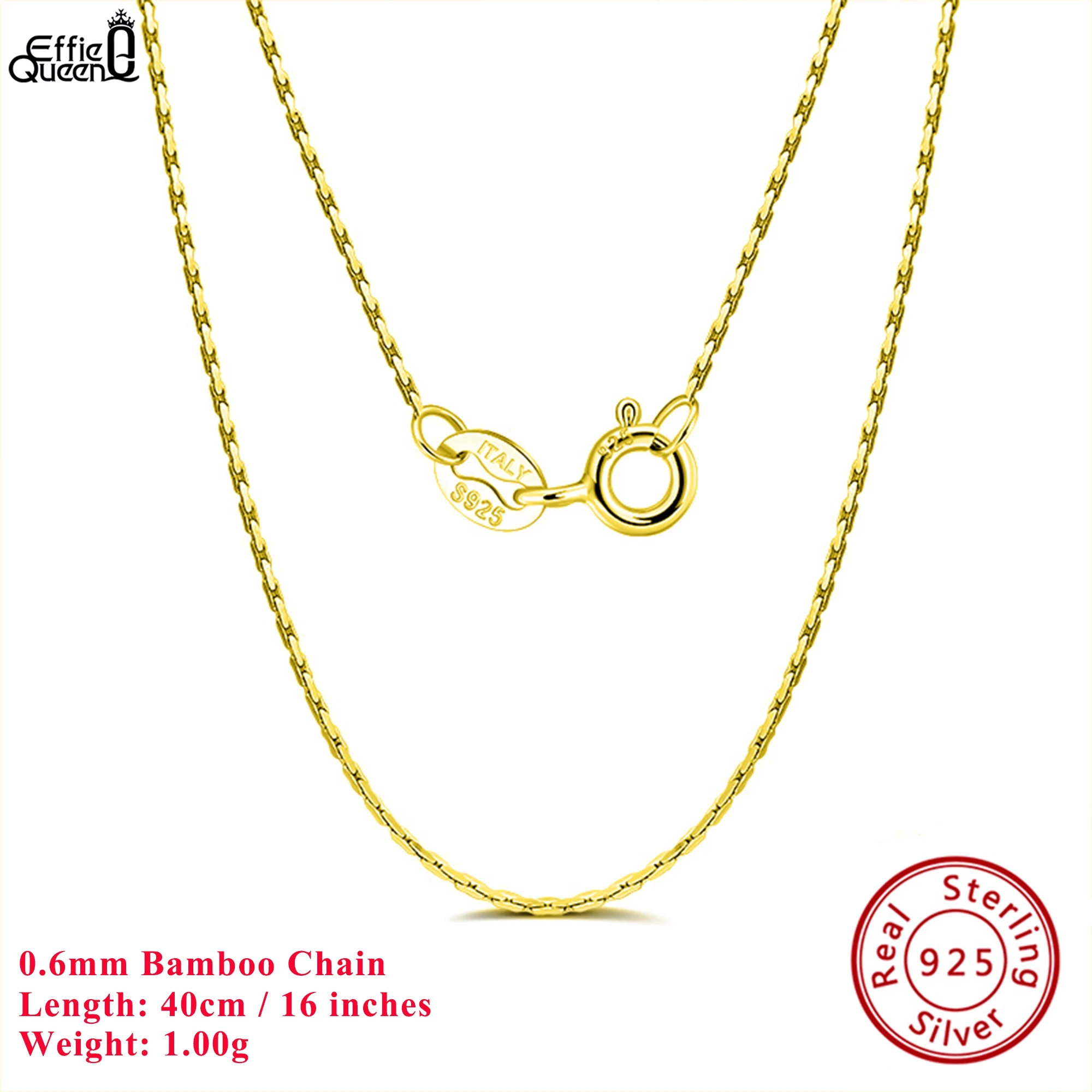 

Effie Queen Radiant 925 Sterling Silver Bamboo Link Chain Choker Basic Chain Necklace Effortlessly Chic Jewelry for Women SC21