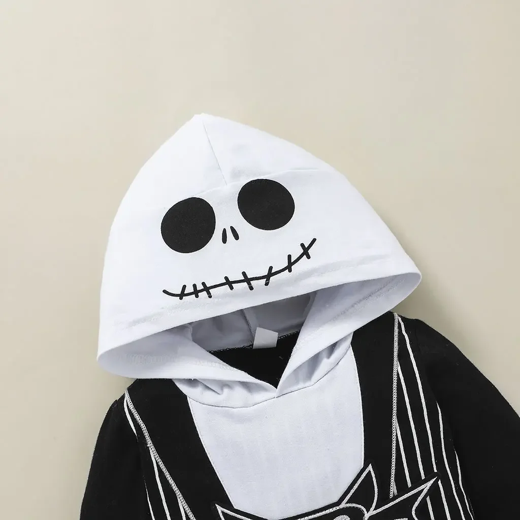 Baby Halloween Totenkopf Jack Cosplay Outfit Baby Kapuzen-Langarm-Strampler für Kinder Themenparty Kostüm – Detail 4