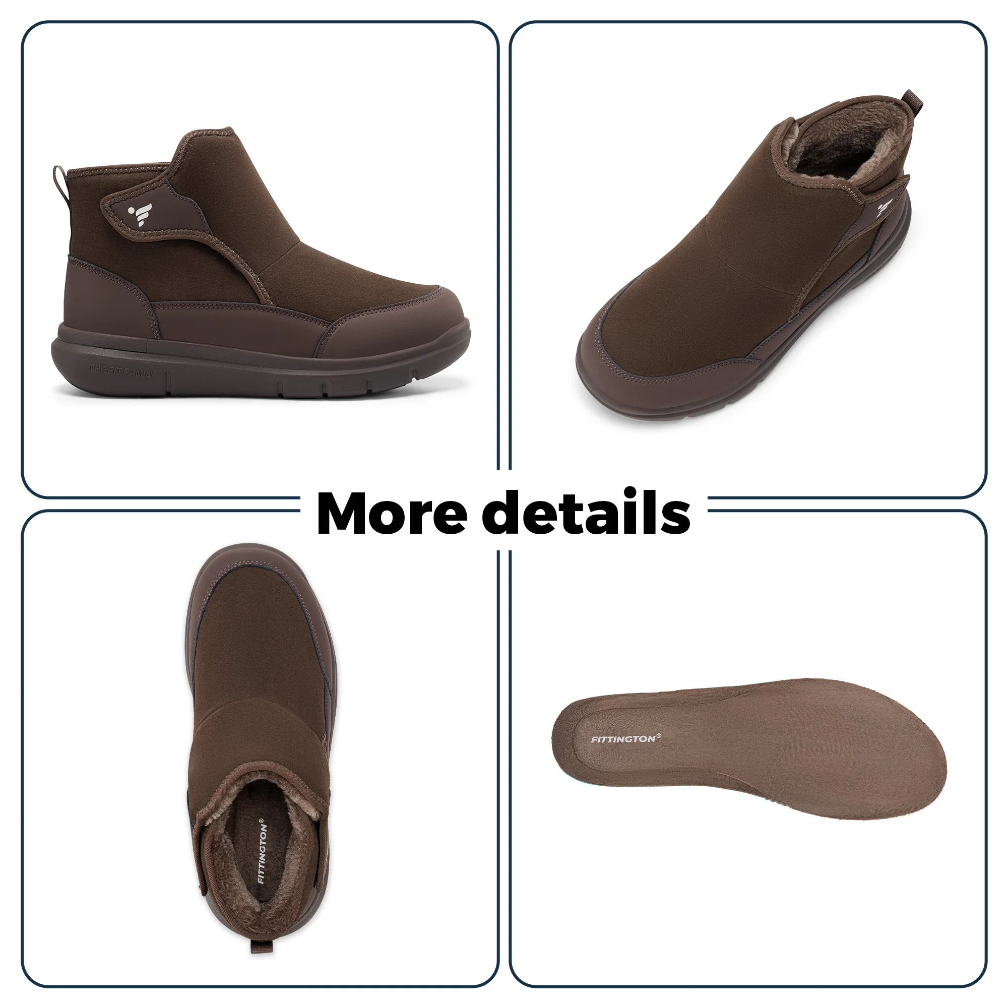 Fittington Herren Winter-Wanderstiefel, extra breite Zehenpartie, Diabetiker-Schuhe für Männer, warm gefüttert mit Fleece, lässige Wander-Schneestiefel für den Herbst – Detail 7