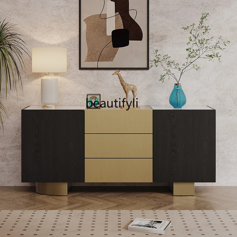 

Light luxury rock slab dining side cabinet, living room against the wall for storage, modern home use, rock slab mystery cabinet