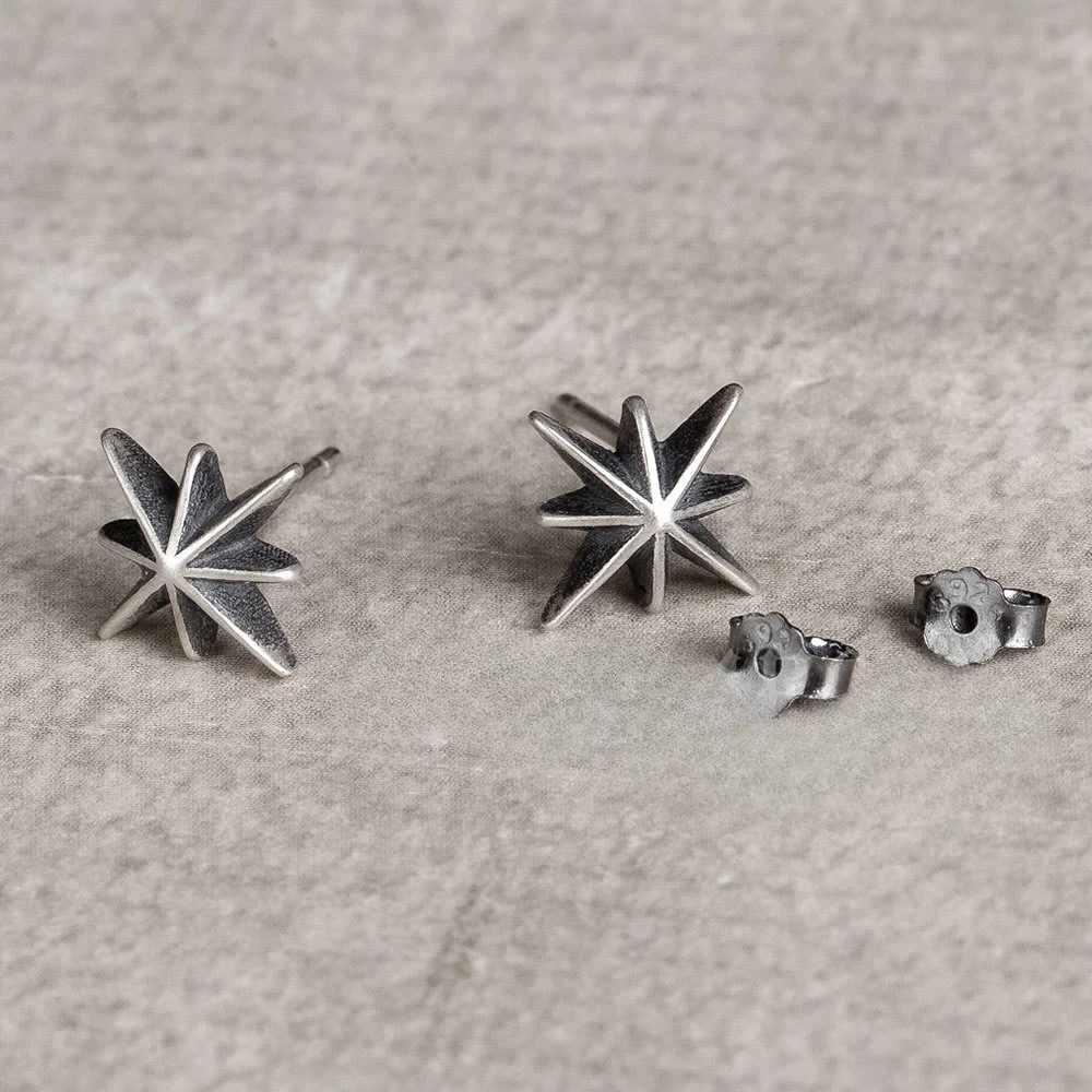 1 Pair of Dark Dream Eight Pointed North Star Vintage 3D Trendy Exquisite Starlight Ear Accessories Stud  Earrings1 Dollar Items