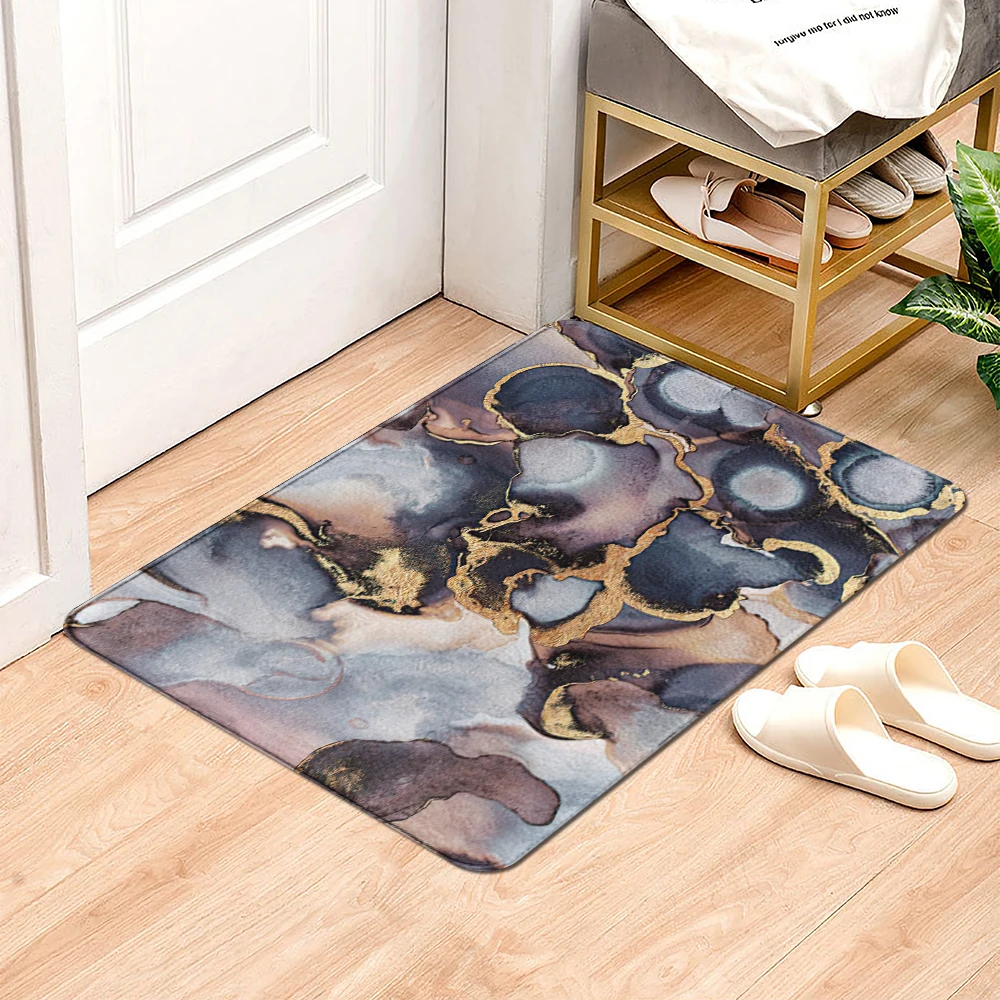 Dark grey Geometric Marble Kitchen Entrance Door Mat Flannel Carpet Doormat Black White Indoor Floor Mats Anti-Slip Rug