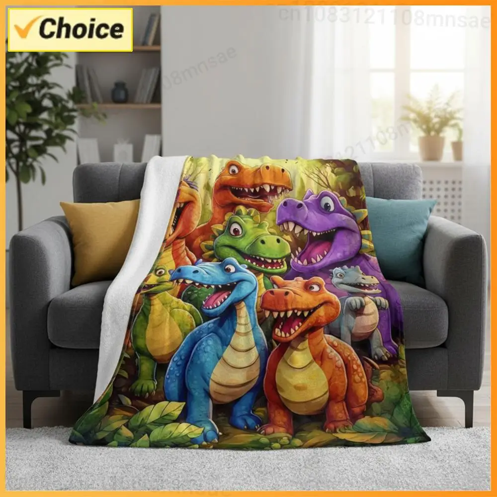 Cute Smiling Dinosaurs HD Digital Print Flannel Dinosaur Blanket Soft Cozy Flannel Blanket Dinosaur Gifts for Boys Girls