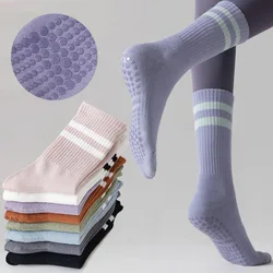 3 Pairs Pilates Socks Women Professional Non-slip Stripe Yoga Socks Sport Fitness Dance Ballet Silicone Mid-tube Socks