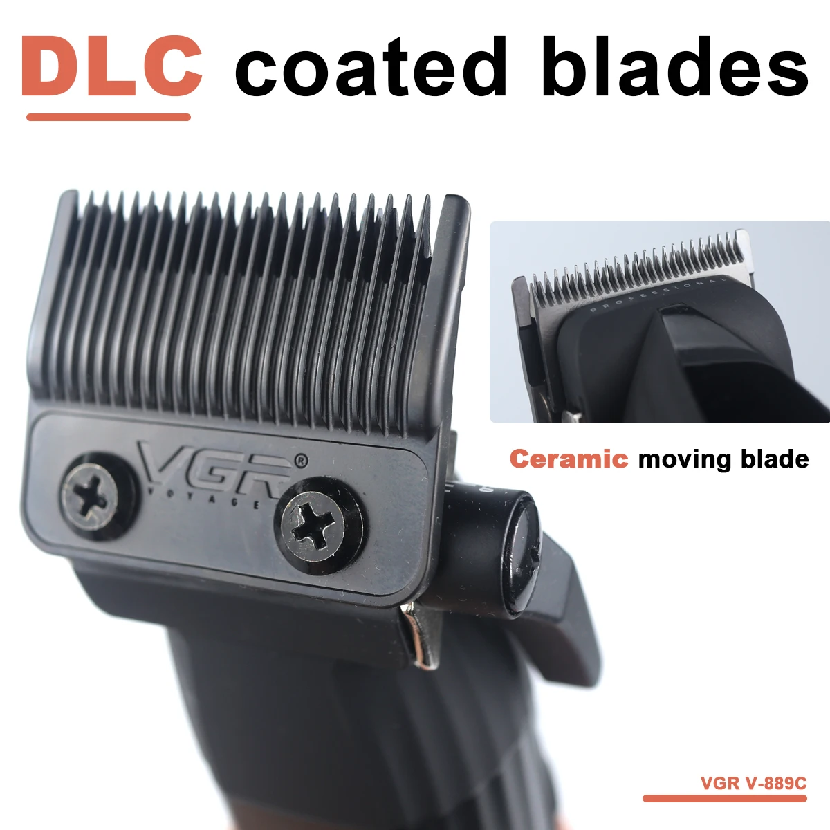 Cortapelos VGR V889C para hombre, hoja DLC profesional, 9000RPM, 2 velocidades con cargador Base, pantalla LCD totalmente de Metal, 2500mhA, barbería