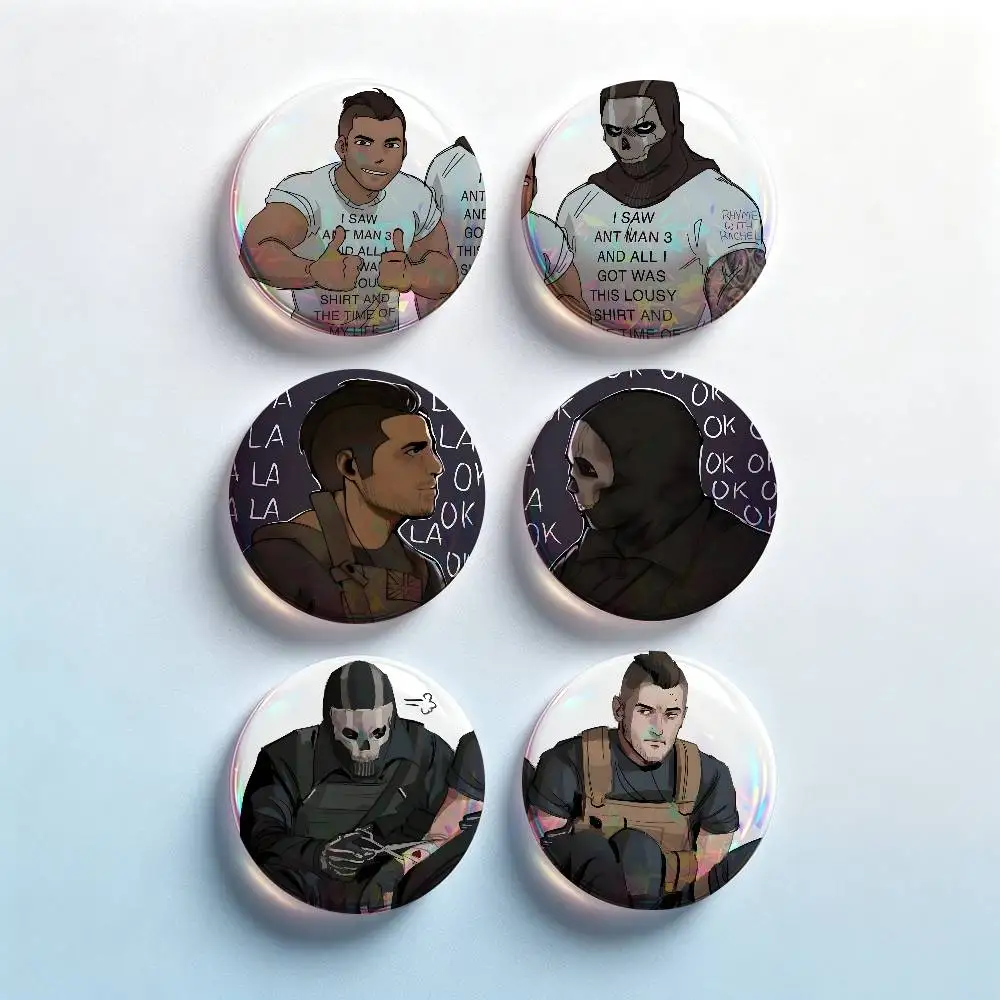 GhostSoap C-Call of D-Duty 2 Pieces Badge Set Icons Badges Creative Meme Figure Round Tinplate Brooch Bag Clothes Accessories