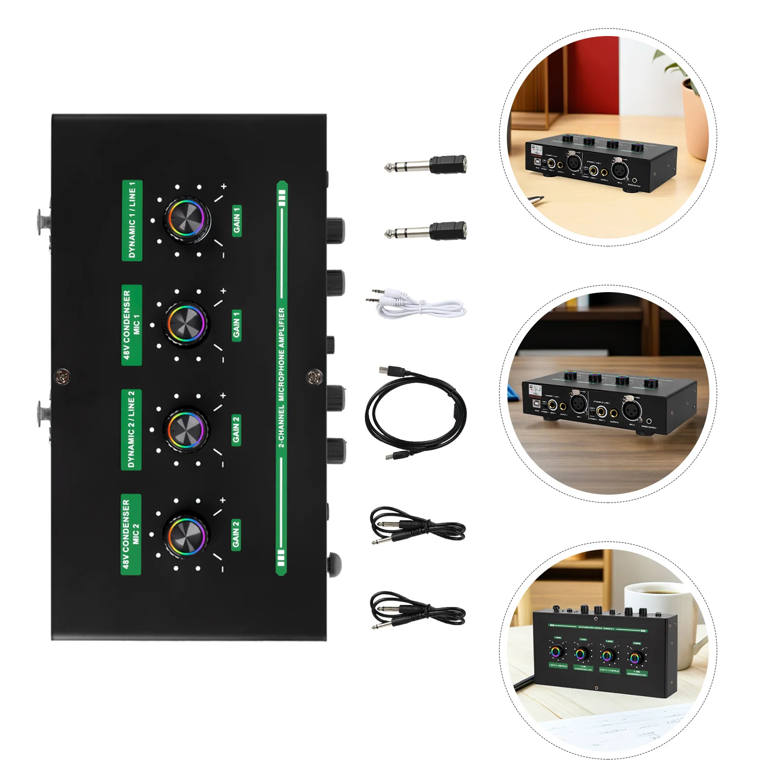 

2pcs Desktop Mic Amplifier Kit Dual Channel Microphone For Live Streaming Singing Vocal Effects Processor Home Karaoke Audio