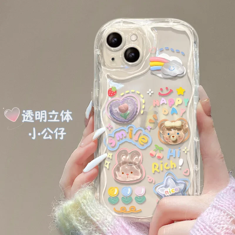 For IPhone 15 Promax Case for The New Iphone 14 Anti-fall 13 Transparent 3D Cartoon doll