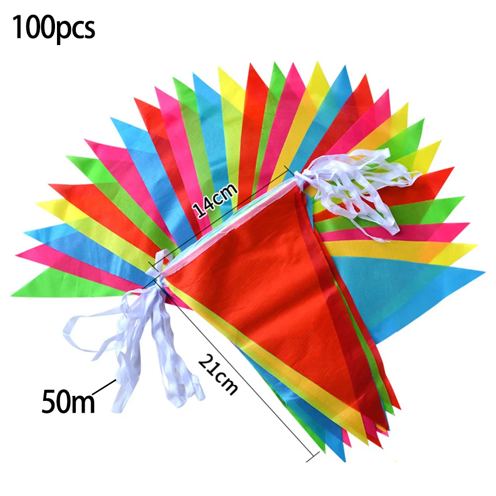 50 Meter 100 Flags Multicolored Triangle Flags Bunting Banner Pennant Festival Outdoor Decoration Garland Festival Party Holiday