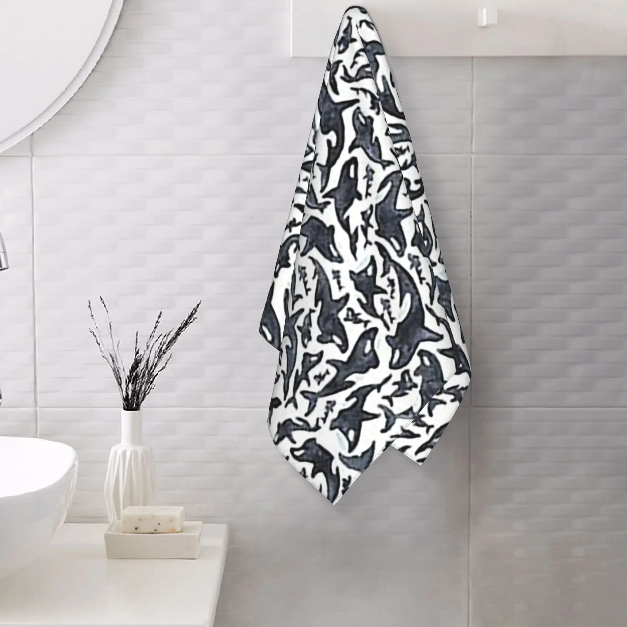 Custom Orca Aquatic Sea Ocean Killer Whale Soft Face Towel Quick Dry Pool Bath Cotton Towels Breathable