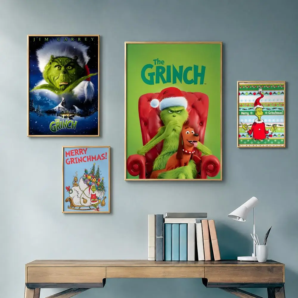Classic Movie H-How the Grinch Stole ChristmasS Poster Vintage Retro Anime Poster Stickers Peel and Stick Wall Art Home Decor