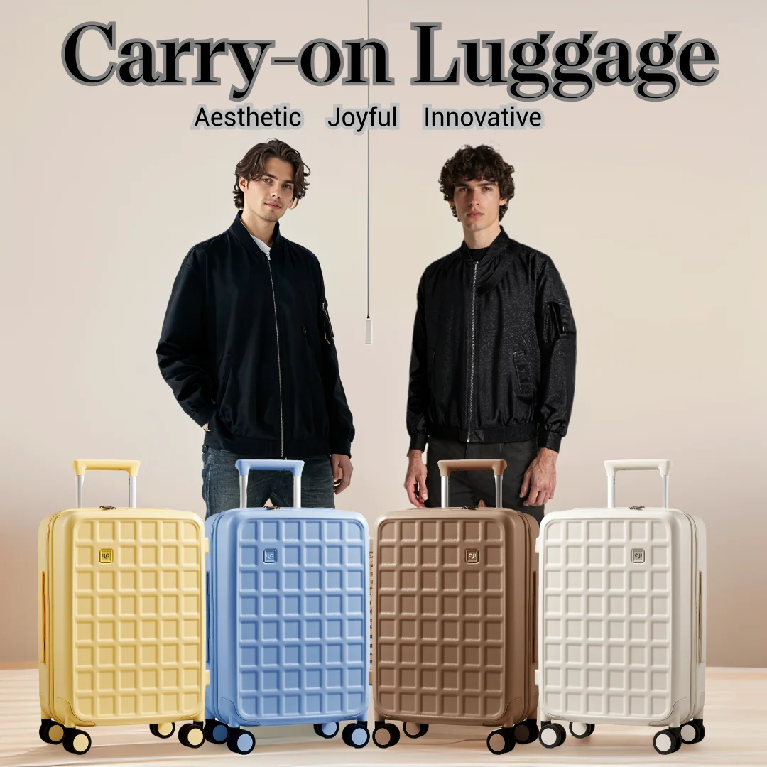 AJI Suitcases On Wheels Waffle-Pattern Men Carry-On Luggage  Women Travel Trolley Case 20/24/26 Inch Suitcase Travel Luggage