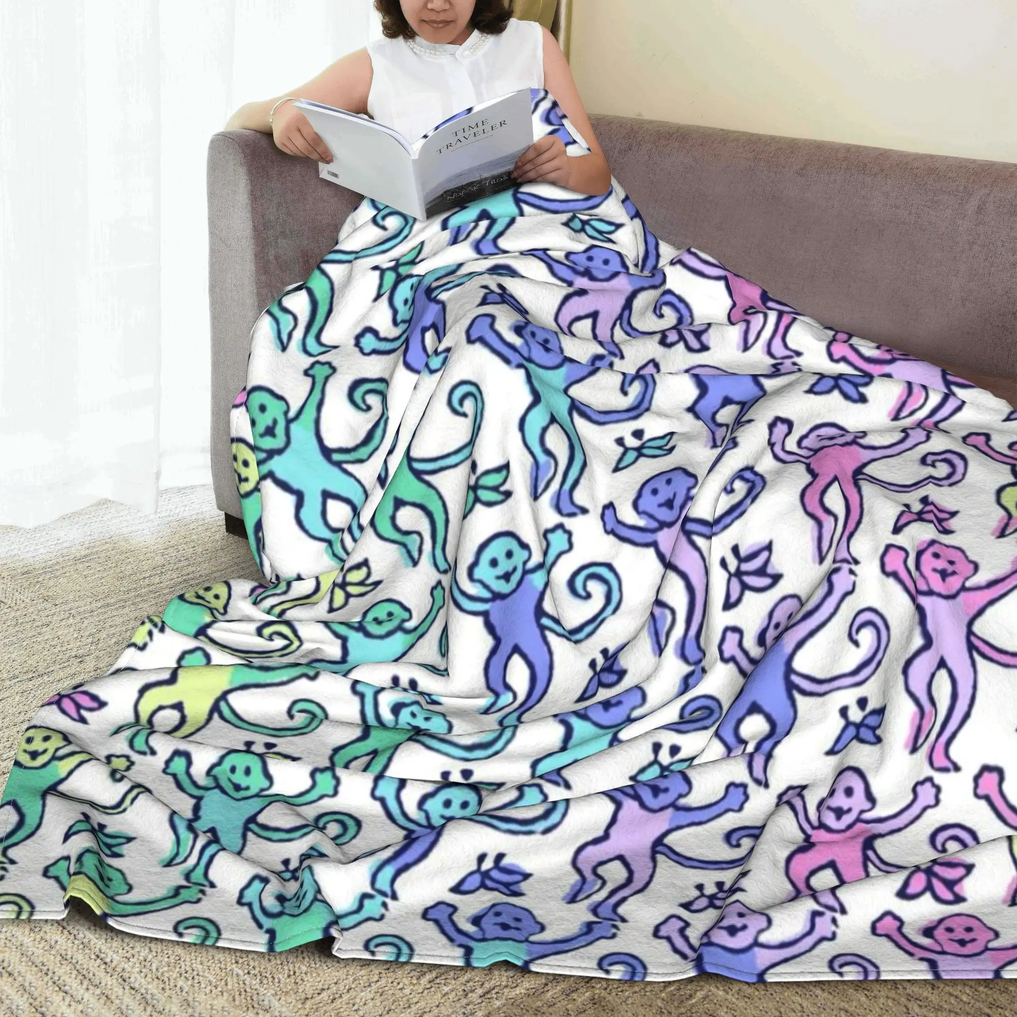 

Preppy Roller Monkeys Rabbit Blanket Super Soft Flannel Sofa Throw Blanket for Home Bedroom Office Throws Bedspread Quilt