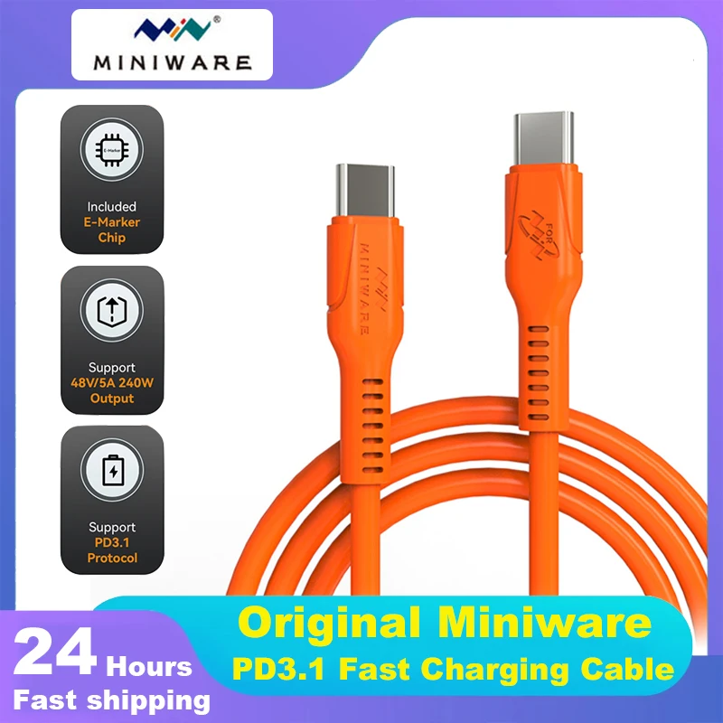 Miniware PD3.1 240W Kabel USB C do C 5A Kabel szybkiego ładowania do smartfonów TS101 MHP50 Zestaw słuchawkowy typu C Kabel szybkiego ładowania 1M