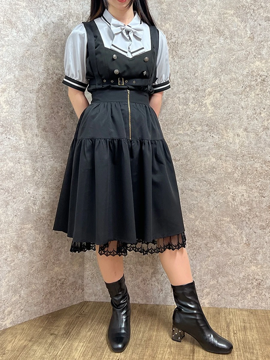 

Женская юбка Axes Femme в японском стиле, модная, с кружевным декором, регулируемыми бретелями, CI28X44P, для повседневной носки, простая, элегантная