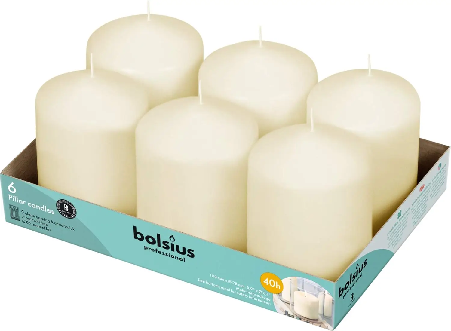 

Ivory Pillar Candles Bulk - 3x4 Inches, 6 Pack, 40+ Hours Clean Burning, Unscented Dripless