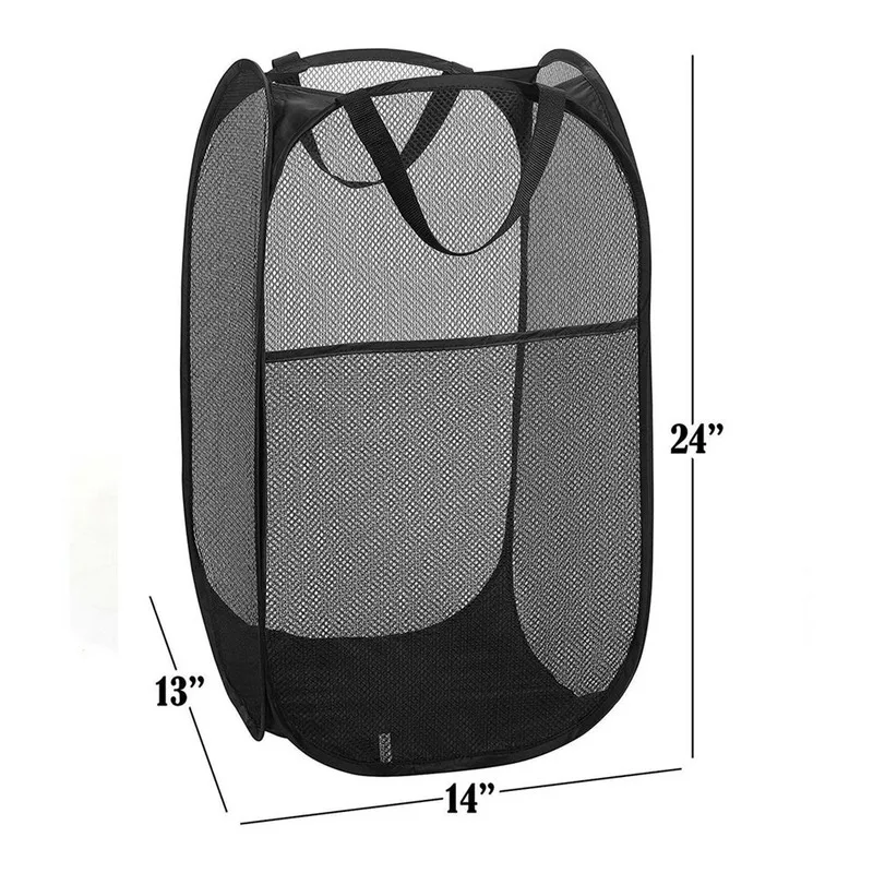 Fordable Laundry Basket Pop Up Laundry Mesh Basket Large Black