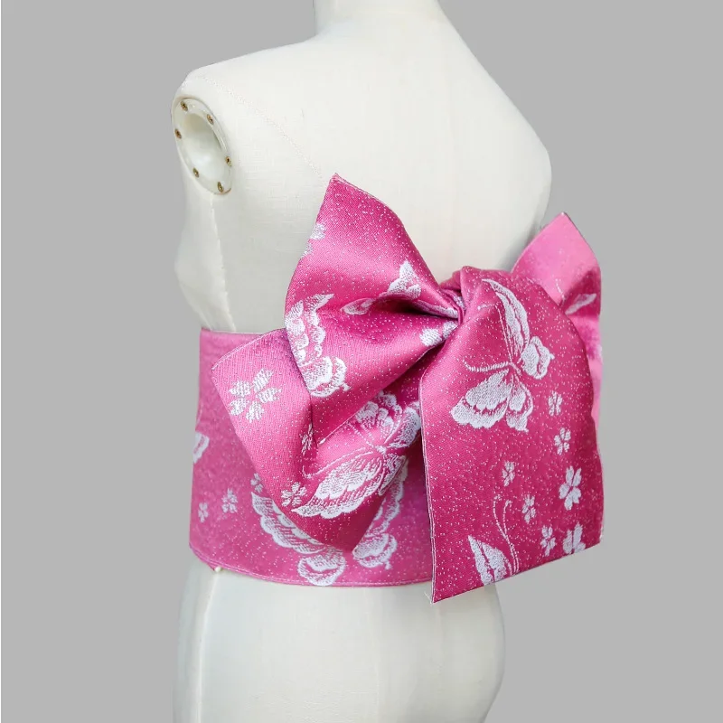 حزام خصر بعقدة على شكل فيونكة وحزام على شكل فراشة وردية وإكسسوارات كيمونو يوكاتا