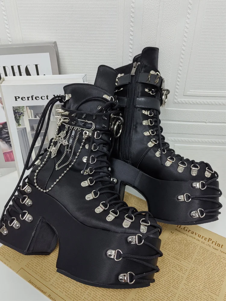 2025 Lolita Punk Shoes Princess Round Head Ultra High Heels Sponge Cake Queen Shoes Suede Sweet Girl Boots