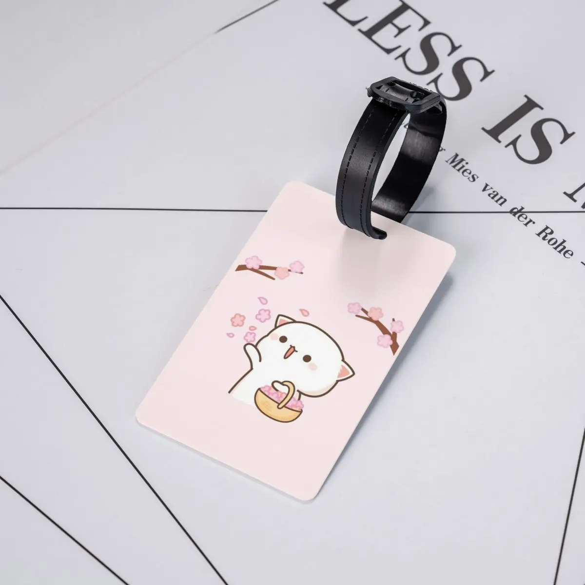 Etiqueta de bagagem personalizada Kawaii Mochi Cat Peach And Goma para malas, capa de privacidade, nome, cartão de identificação