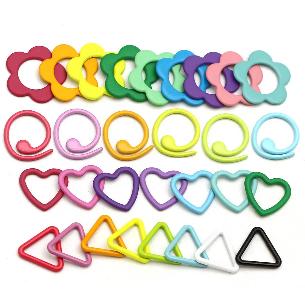 30Pcs Metal Knitting Markers Spiral Heart Flower Stitch Marker Mix Colors Crochet Stitch Lock Sewing Tools And Accessories