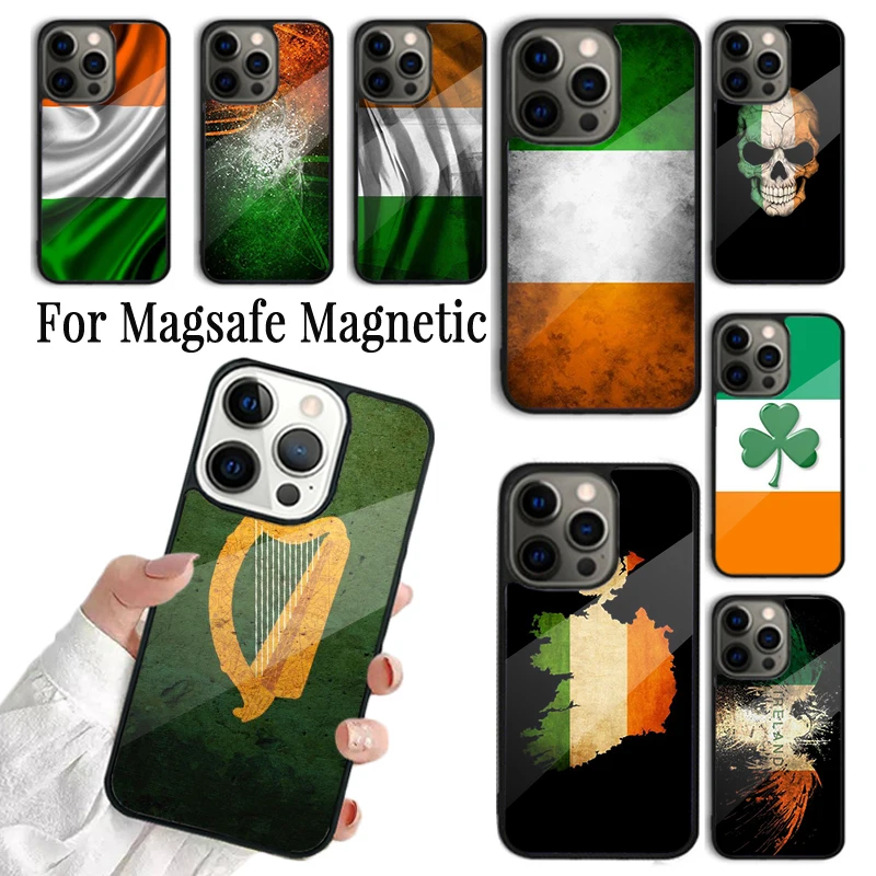 Coque Phone Case For iPhone 16 15 14 13 12 Mini 11 Pro Max Plus Magsafe Magnetic Wireless Charging Cover Ireland Irish Flag