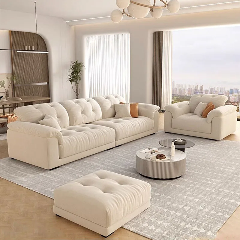 

Cream wind sofa living room small apartment light luxury simple straight row cloud fabric sofa lazy chair Balcony furniture